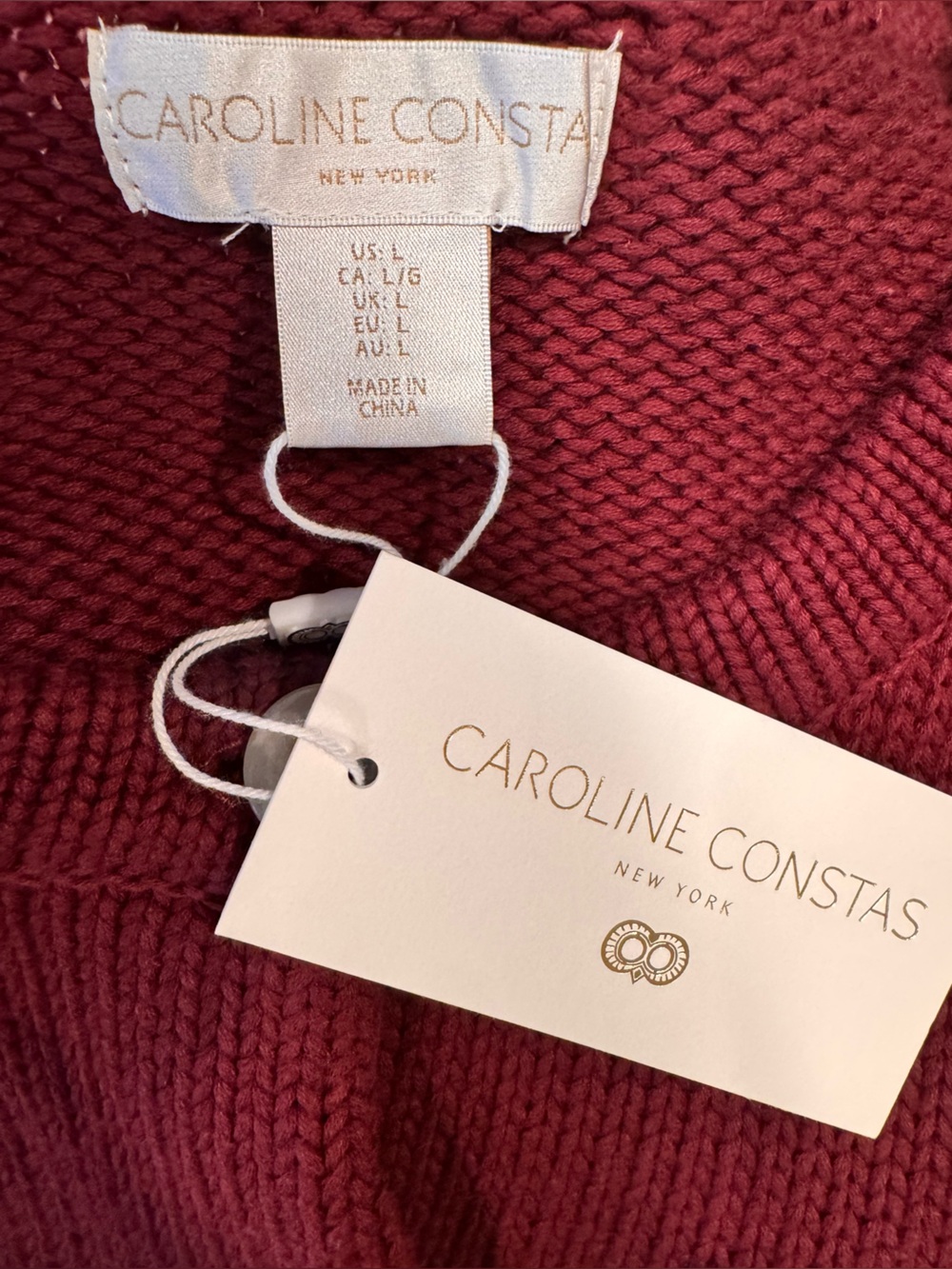NWT Caroline Constas Burgundy Blue Striped Cotton Cardigan Women's Large Preppy - Picture 4 of 6